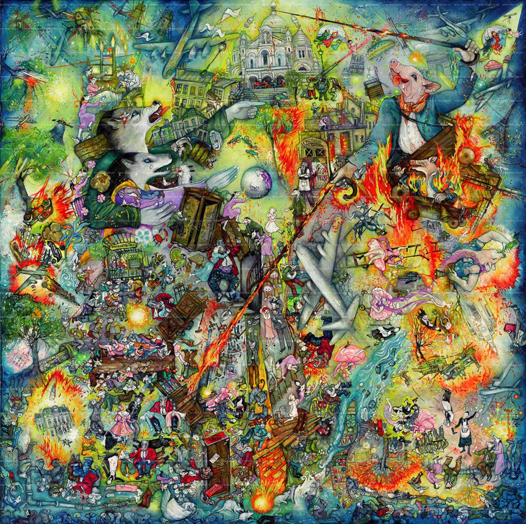 Mara Tranlong "Tohu Bohu" d'après "Féérie pour une autre fois" et "Normance" Acrylique-Tempera sur bois vernis - Dimensions 110 X 110 cm Mara Tranlong "Tohu Bohu" d'après "Féérie pour une autre fois" et "Normance" Acrylique-Tempera sur bois vernis - Dimensions 110 X 110 cm
