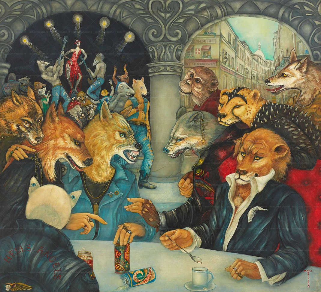 Mara Tranlong - Collection Les Loulous de Montmartre - De l'eau dans le gaz - Peinture acrylique sur bois - 90cm x 100 cm Mara Tranlong - Collection Les Loulous de Montmartre - De l'eau dans le gaz - Peinture acrylique sur bois - 90cm x 100 cm