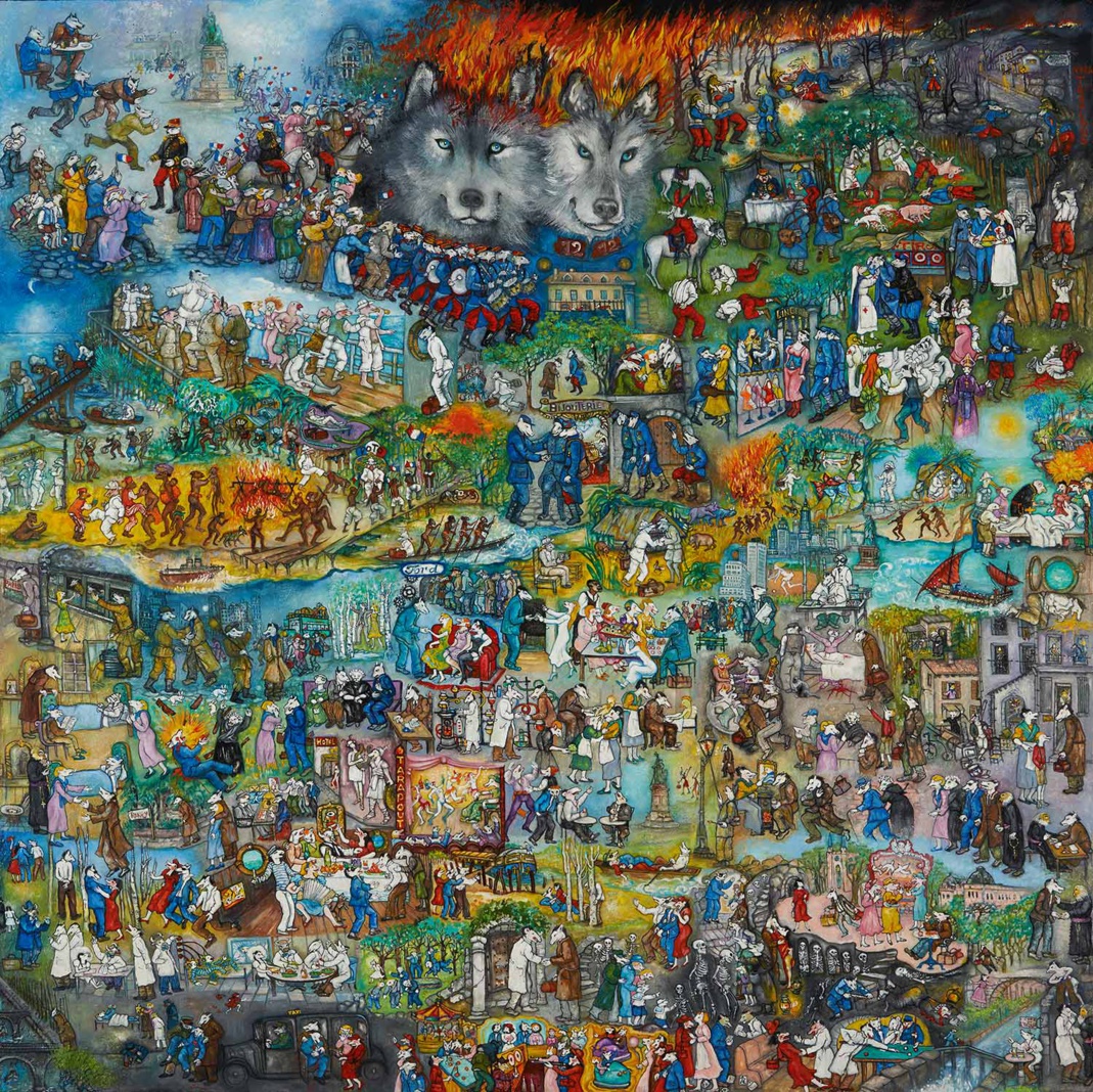 Mara Tranlong - Collection "Mon Hommage à Céline" - Titre : Marche ou crève - Acrylique sur bois 110 cm x 110 cm Mara Tranlong - Collection "Mon Hommage à Céline" - Titre : Marche ou crève - Acrylique sur bois 110 cm x 110 cm