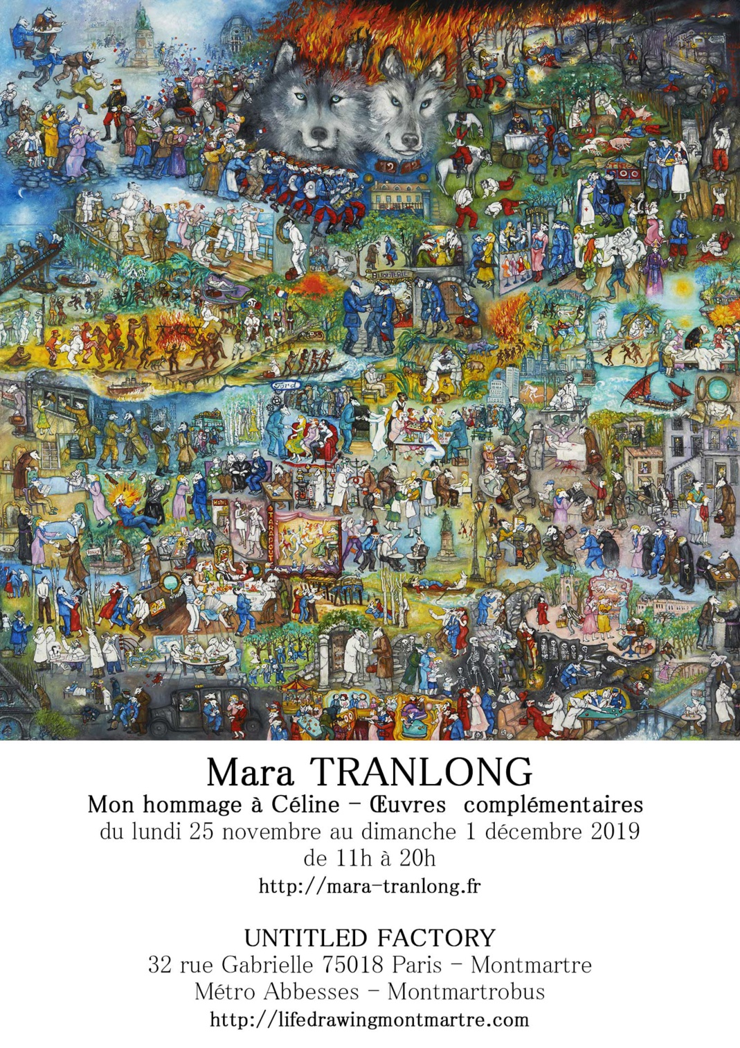 Mara Tranlong - Collection "Mon hommage à Céline" - Titre : "Marche ou crève" - Acrylique sur bois 110 cm x 110 cm - Année 2014 Mara Tranlong - Collection "Mon hommage à Céline" - Titre : "Marche ou crève" - Acrylique sur bois 110 cm x 110 cm - Année 2014