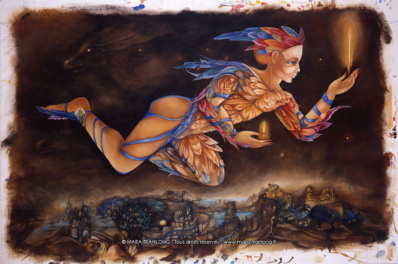 Mara Tranlong "Le veilleur de nuit" Tempera sur carton 100 x 60 cm