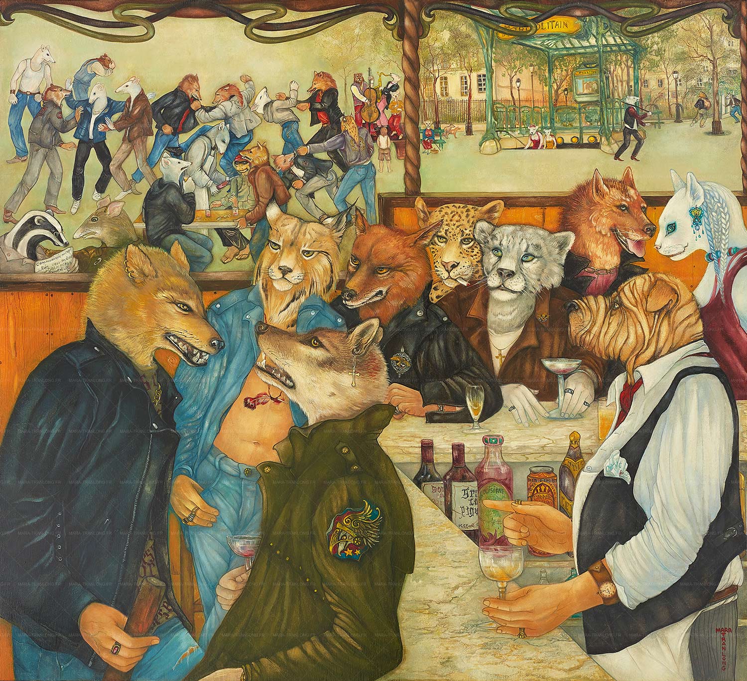 Mara Tranlong - Collection Les Loulous de Montmartre - Le sirop de la rue - Peinture acrylique sur bois - 90cm x 100 cm Mara Tranlong - Collection Les Loulous de Montmartre - Le sirop de la rue - Peinture acrylique sur bois - 90cm x 100 cm