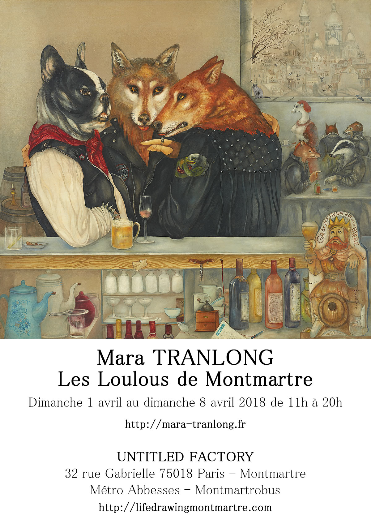 Mara Tranlong - Collection 2005-2010 - Les loulous de Montmartre - Titre : Le képi blanc - Peinture acrylique sur bois - 90cm x 100 cm
