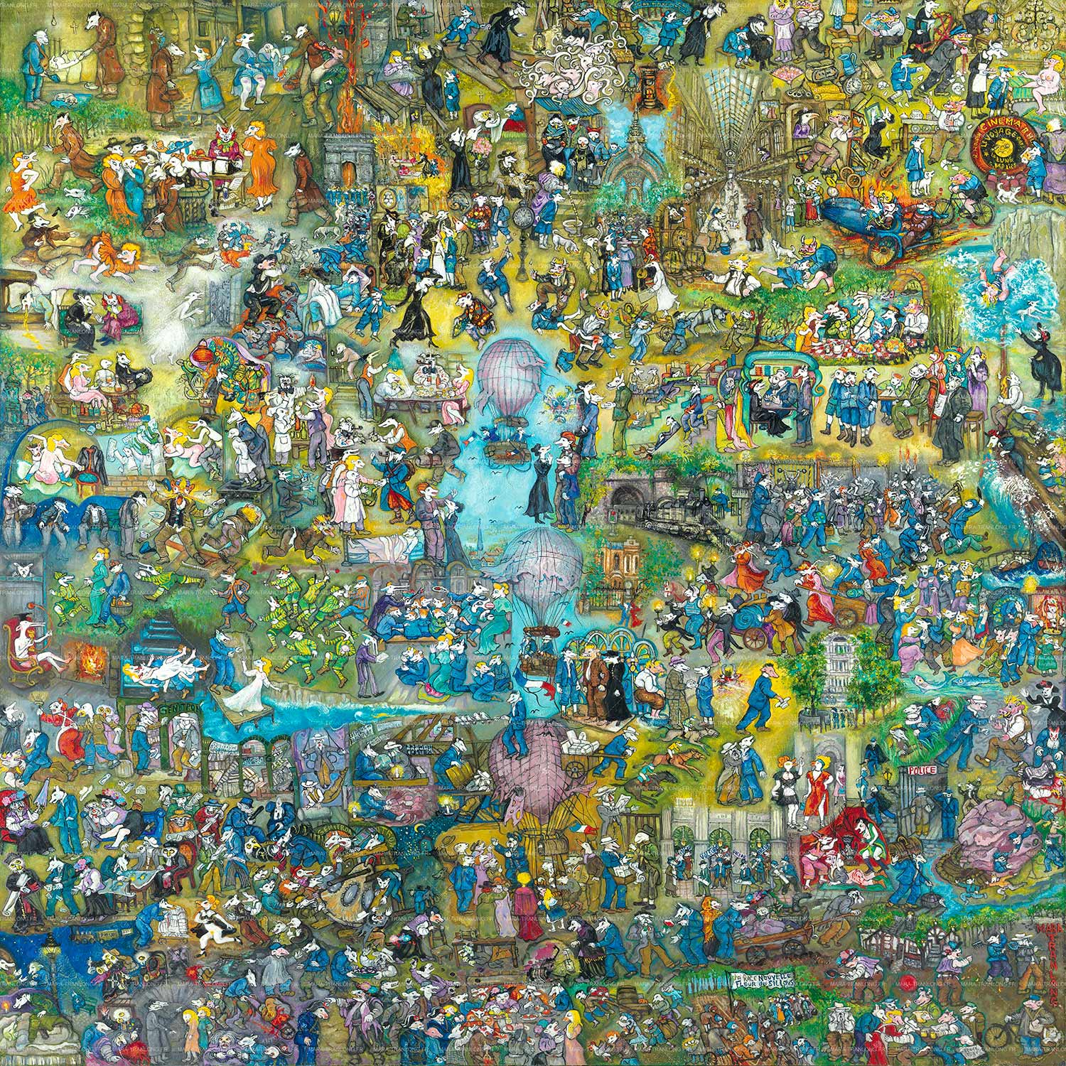 Mara Tranlong - Collection "Mon hommage à Céline" - Titre : "Les Emmerdes" - Acrylique sur bois 110 cm x 110 cm - Année 2017 Mara Tranlong - Collection "Mon hommage à Céline" - Titre : "Les Emmerdes" - Acrylique sur bois 110 cm x 110 cm - Année 2017