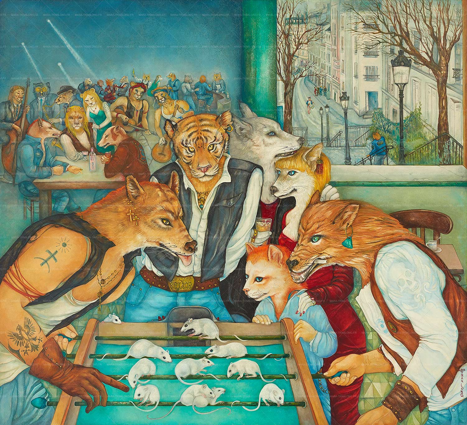 Mara Tranlong - Collection 2005-2010 - Les loulous de Montmartre - Titre : Les ingérables - Peinture acrylique sur bois - 90cm x 100 cm