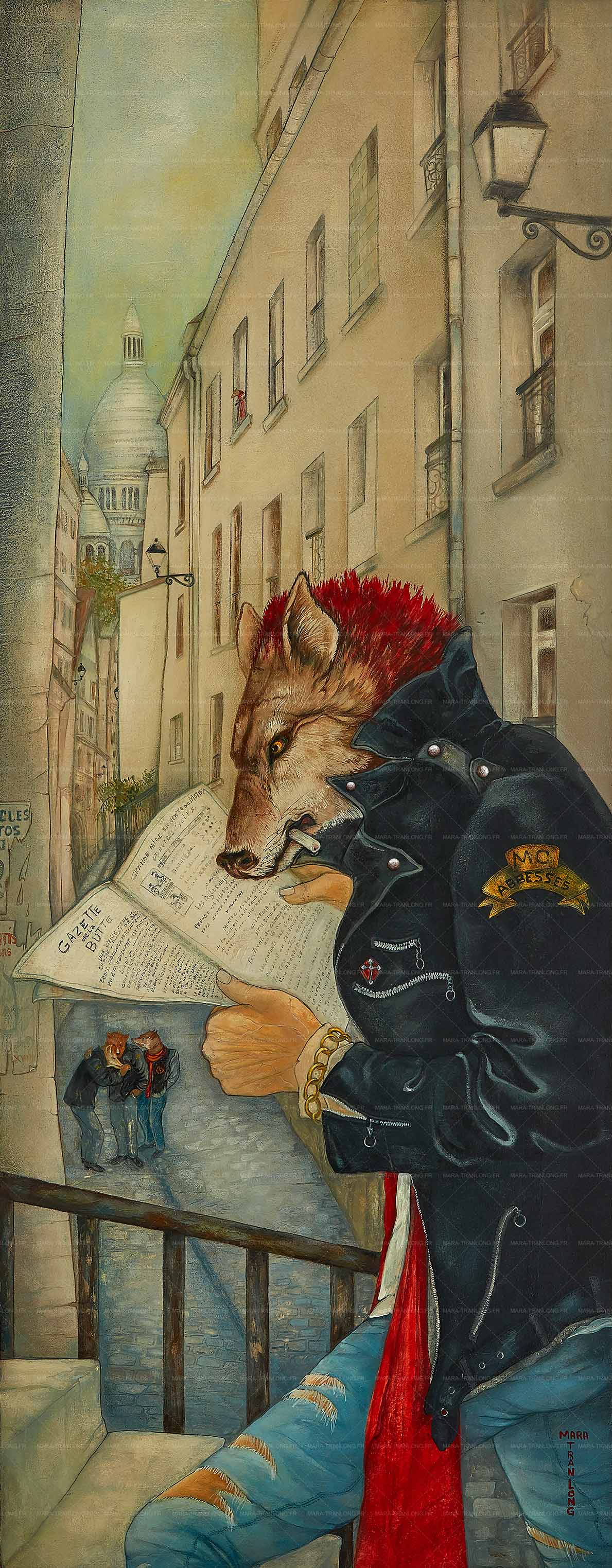 Mara Tranlong - Collection 2005-2008 - Les loulous de Montmartre - Titre : La Gazette de la Butte - Peinture acrylique sur bois - 45 cm x 110 cm Mara Tranlong - Collection 2005-2008 - Les loulous de Montmartre - Titre : La Gazette de la Butte - Peinture acrylique sur bois - 45 cm x 110 cm