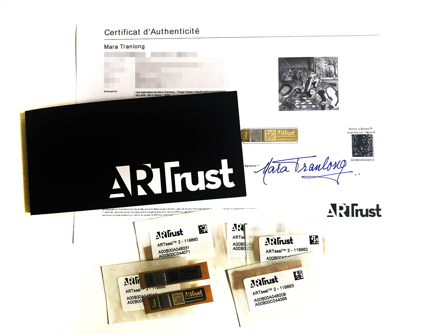 Certificat d'authenticité ARTtrust utilisé mar Mara Tranlong
