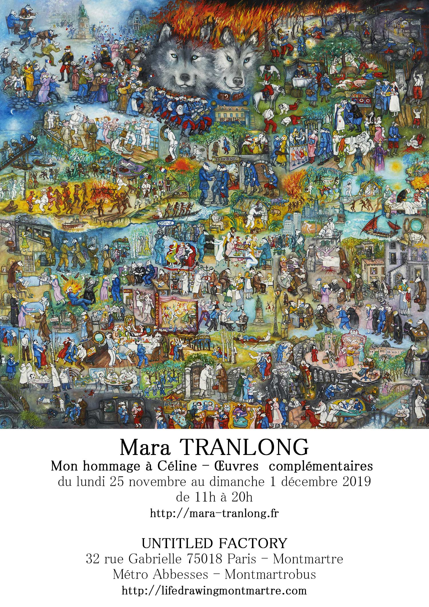 Mara Tranlong - Collection "Mon hommage à Céline" - Titre : "Marche ou crève" - Acrylique sur bois 110 cm x 110 cm - Année 2014
