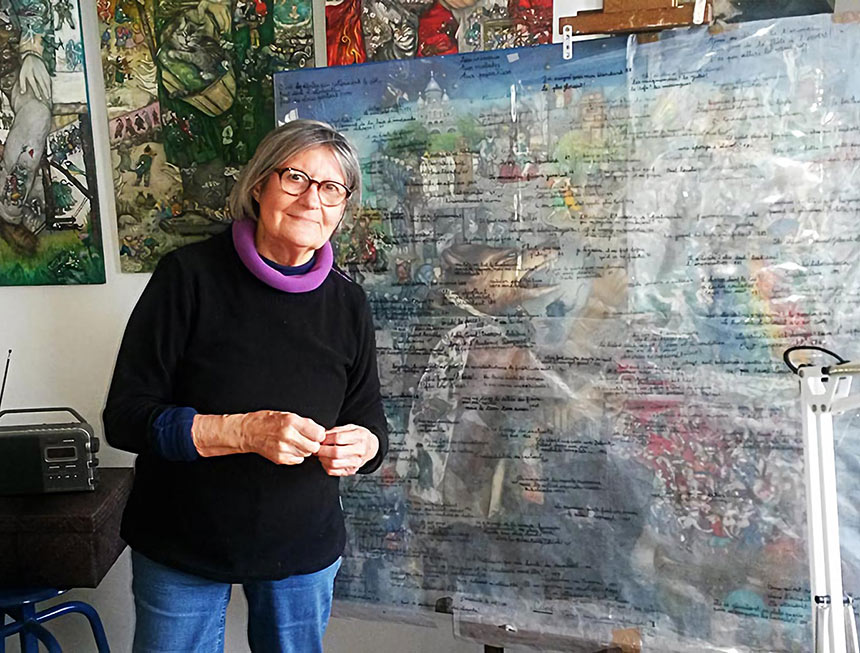 Mara Tranlong devant "Tumulte à Copenhague" en hommage à Céline Mara Tranlong devant "Tumulte à Copenhague" en hommage à Céline